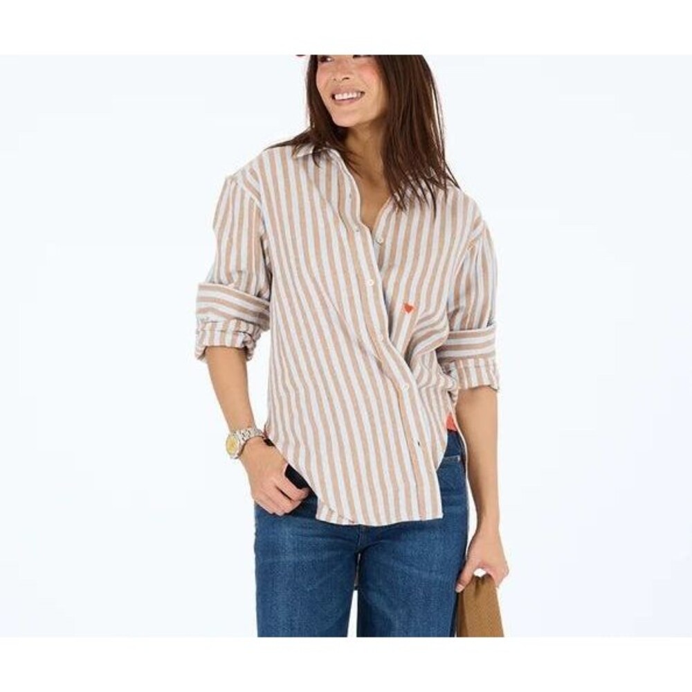 Kerri Rosenthal Jack Stripe Flannel Shirt Top Buttondown Cotton Brown XS 287758